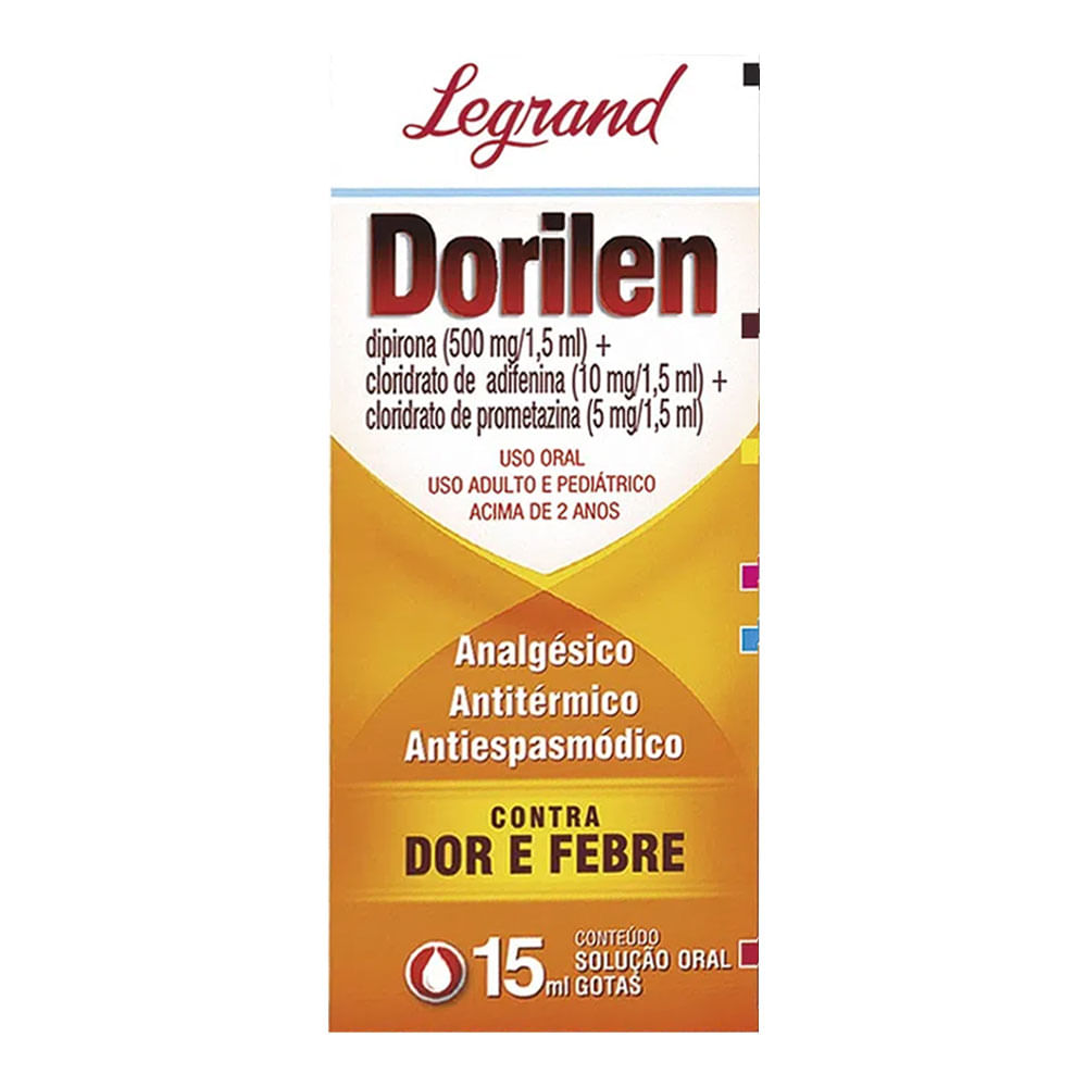 Analgésico, Antitérmico e Antiespamódico Dorilen 500mg/1,5ml + 10mg/1,5ml + 5mg/1,5ml 15ml