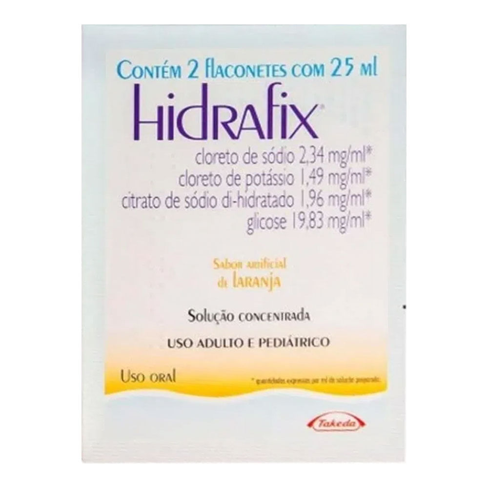 Reidratante Hidrafix 14,91mg/ml + 23,40mg/ml + 19,61mg/ml + 198,28mg/ml 2 Flaconetes Laranja