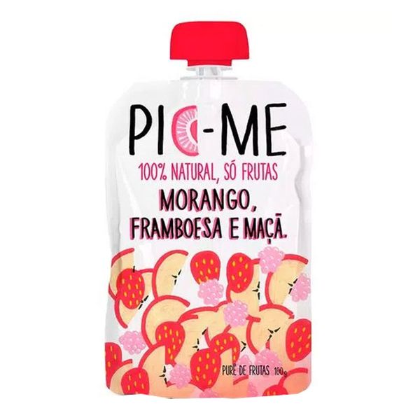 Purê de Frutas Pic-Me Morango, Framboesa e Maçã 100g