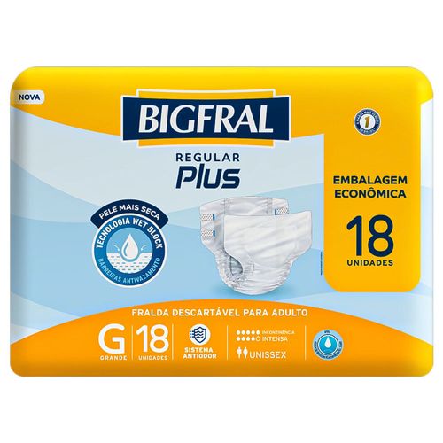 Fralda Geriátrica Bigfral Regular Plus - Tamanho G - 18 Unidades