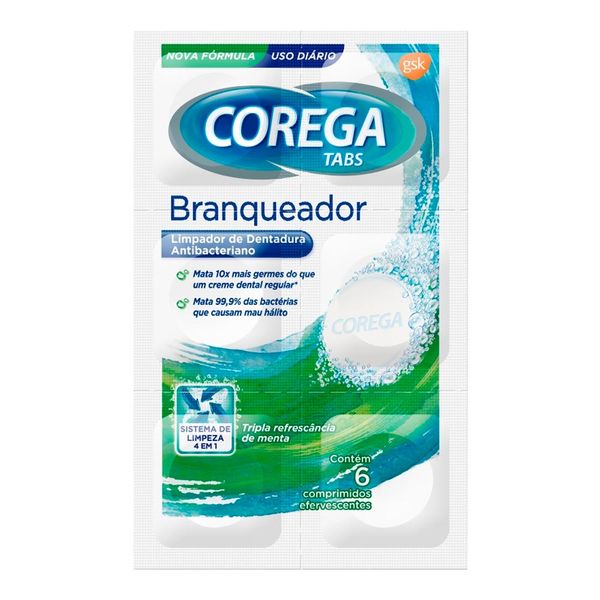 Limpador de Próteses e Aparelhos Corega Tabs 3 minutos Branqueador 6 Unidades