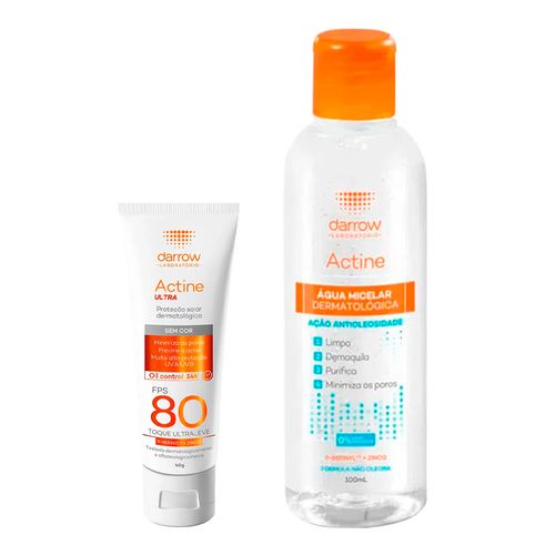 Kit-Darrow-Actine-Protetor-Solar-Facial-80-FPS-sem-Cor-40g--agua-Micelar-Dermatologica-Peles-Oleosas-100ml