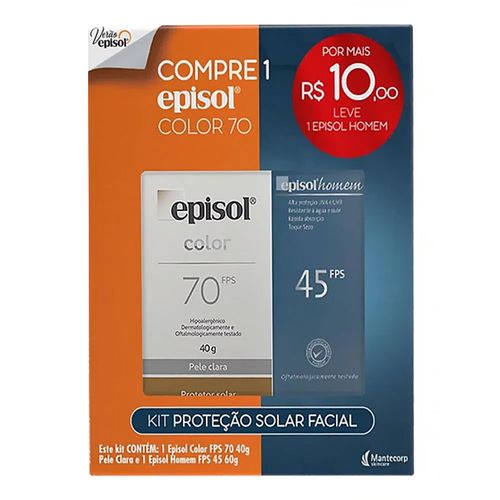 Kit Protetor Solar Facial Episol Color Pele Morena FPS70 40g + Episol Homem FPS45 60g Kit Protetor Solar Facial Episol Color Pele Morena FPS70 40g + Episol Homem FPS45 60g