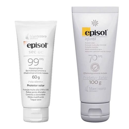 Kit Protetor Solar Facial Episol Sec FPS99 60g + Protetor Solar Infantil FPS70 100g Kit Protetor Solar Facial Episol Sec FPS99 60g + Protetor Solar Infantil FPS70 100g