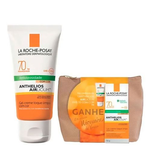 Kit Protetor Solar Facial La Roche-Posay Anthelios Airlicium Com Cor FPS 70 50g + Necessaire Verão Kit Protetor Solar Facial La Roche-Posay Anthelios Airlicium Com Cor FPS 70 50g + Necessaire Verão