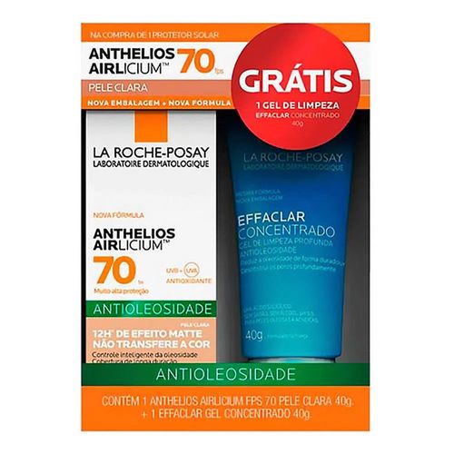 Kit Protetor Solar Facial La Roche-Posay Anthelios Airlicium Pele Clara FPS70 40g + Gel de Limpeza Effaclar Concentrado 40g Kit Protetor Solar Facial La Roche-Posay Anthelios Airlicium Pele Clara FPS70 40g + Gel de Limpeza Effaclar Concentrado 40g