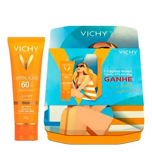 Kit Protetor Solar Facial Vichy Capital Soleil Clarify Com Cor FPS 60 50g + Lata Exclusiva Kit Protetor Solar Facial Vichy Capital Soleil Clarify Com Cor FPS 60 50g + Lata Exclusiva