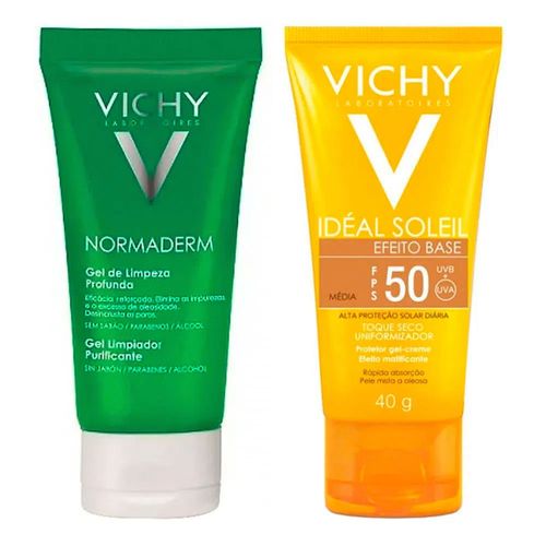 Kit Protetor Solar Facial Vichy Cor Média FPS50 + Gel de Limpeza Facial 40g Kit Protetor Solar Facial Vichy Cor Média FPS50 + Gel de Limpeza Facial 40g