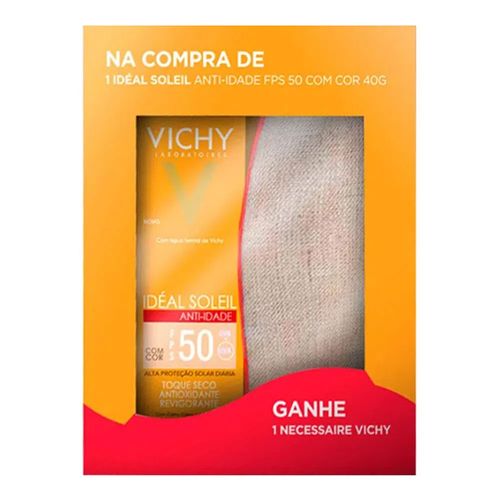 Kit Protetor Solar Facial Vichy Idéal Soleil Anti-Idade Com Cor FPS50 40g + Necessaire Kit Protetor Solar Facial Vichy Idéal Soleil Anti-Idade Com Cor FPS50 40g + Necessaire