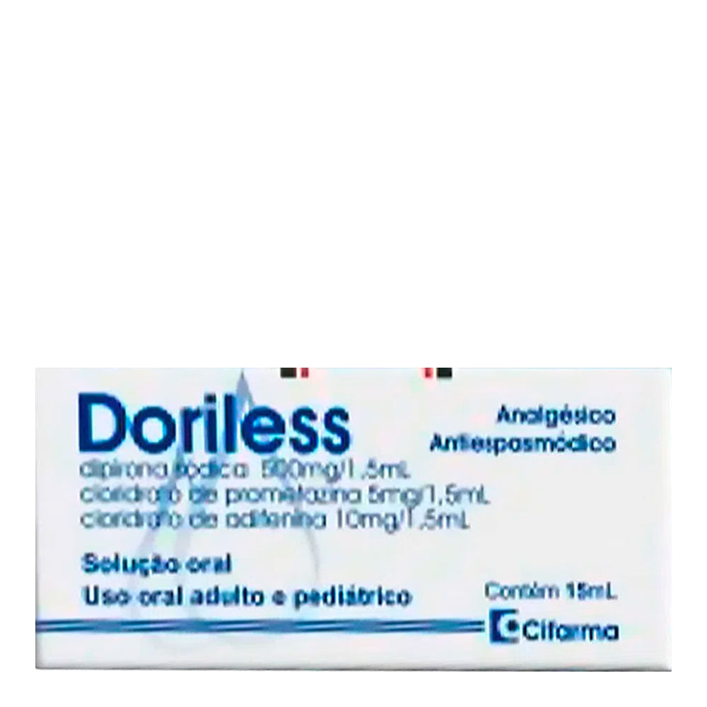 Analgésico, Antitérmico e Antiespamódico Doriless 500mg/1,5ml + 10mg/1,5ml + 5mg/1,5ml 15 ml