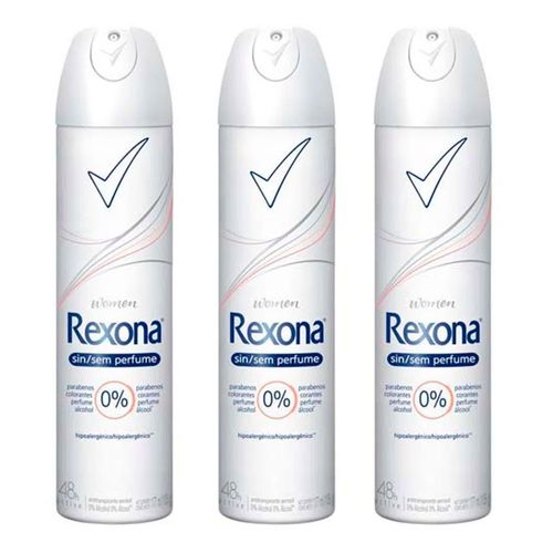 Desodorante Aerosol Rexona Sem Perfume 3 Unidades Desodorante Aerosol Rexona Sem Perfume 3 Unidades