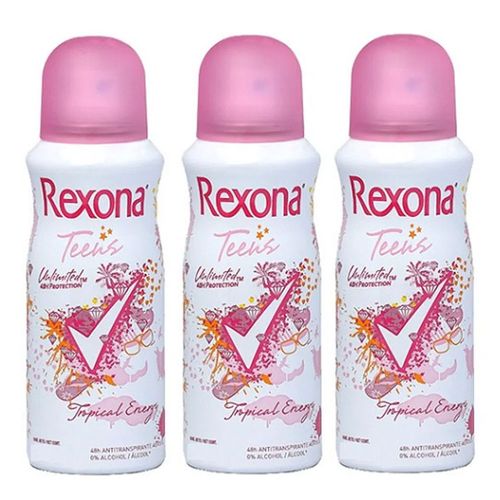 Desodorante Aerosol Rexona Teens 90g 3 Unidades