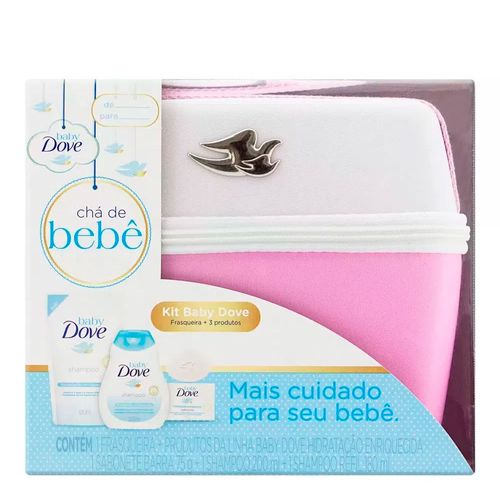 Kit Dove Baby Hidratação Enriquecida Frasqueira Rosa + Shampoo + Refil + Sabonete em Barra