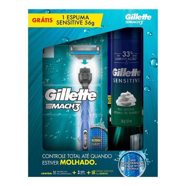 Kit Aparelho de Barbear Gillete Mach3 Acqua Grip Regular + Procter