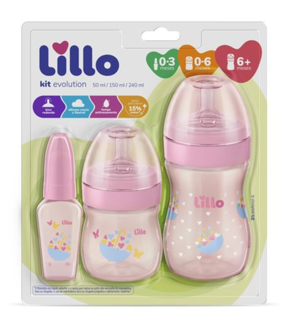 Kit de Mamadeira Primeiros Passos 50 150 240ml Rosa + lillo 935188206