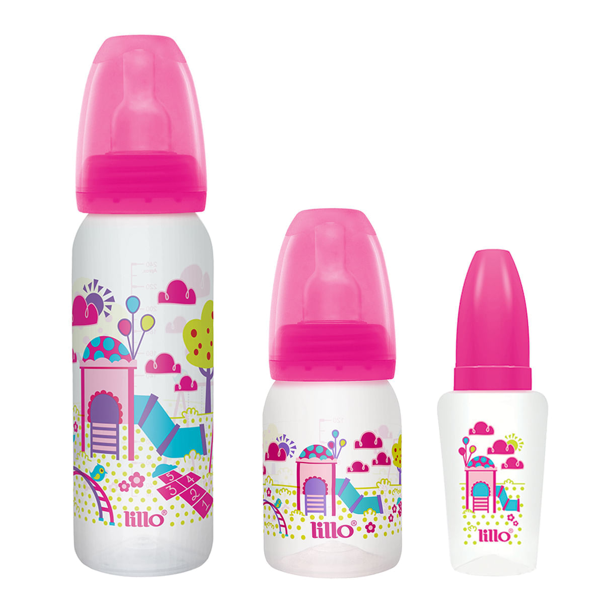 Kit 3 Mamadeiras Evolucao Divertida 50 120 240ml Rosa Lillo 935188224