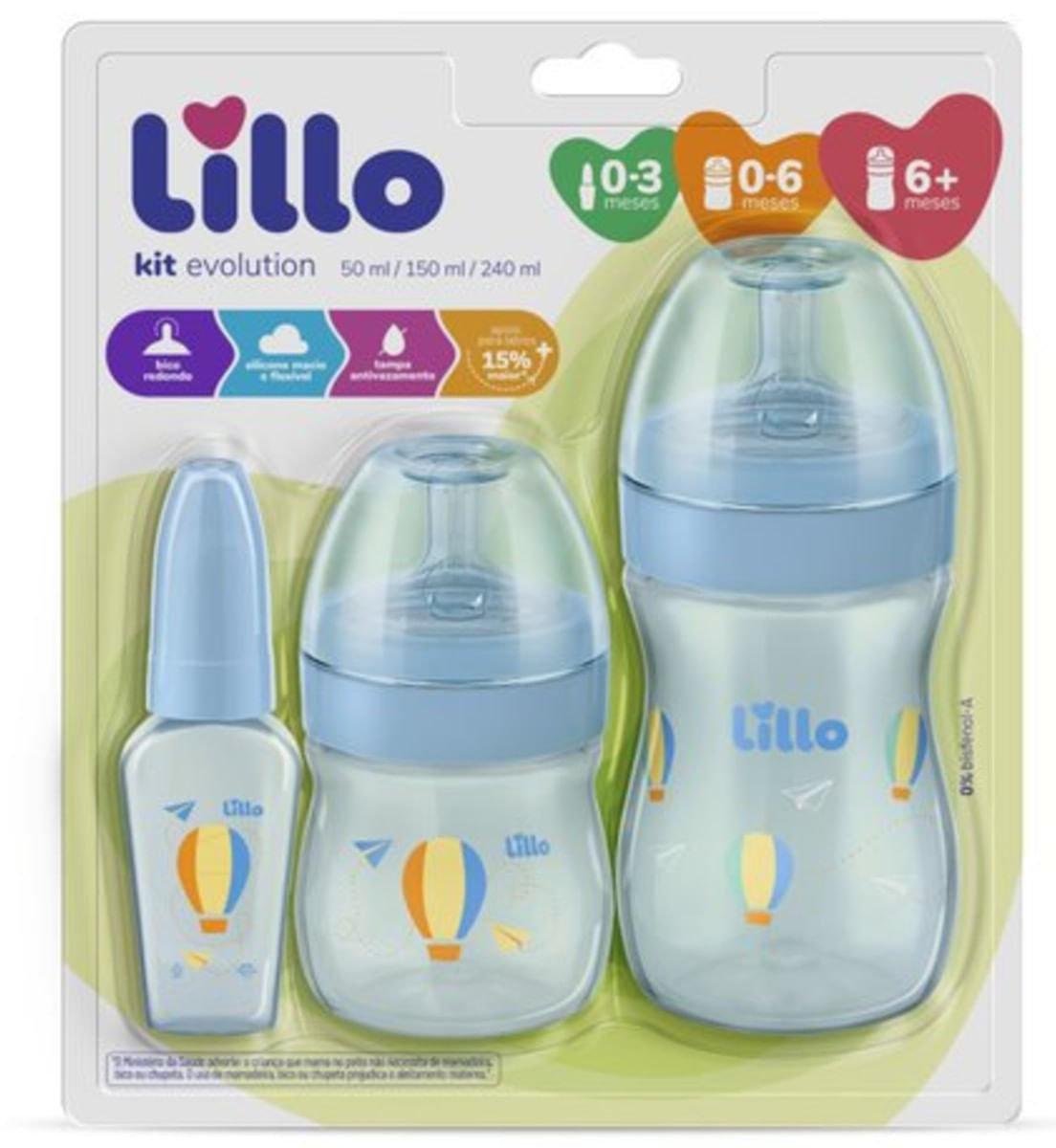 Kit de Mamadeira Primeiros Passos 50 150 240ml Azul + lillo 935188236
