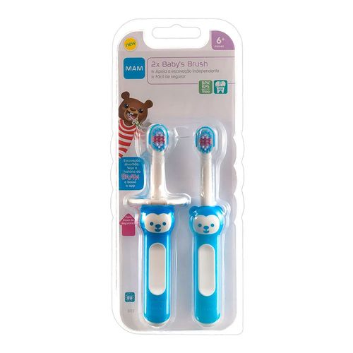 Kit Escova Dental Mam Baby Brush 6+ Meses Azul 2 Unidades Kit Escova Dental Mam Baby Brush 6+ Meses Azul 2 Unidades