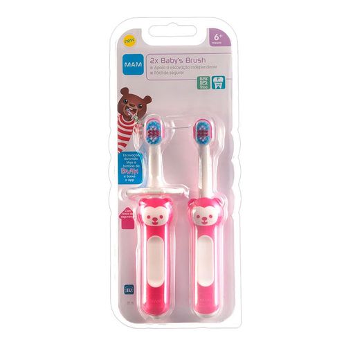 Kit Escova Dental Mam Baby Brush 6+ Meses Rosa 2 Unidades Kit Escova Dental Mam Baby Brush 6+ Meses Rosa 2 Unidades