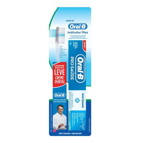 Kit Escova Dental Oral-B Indicator Plus 30 Mais Creme Dental