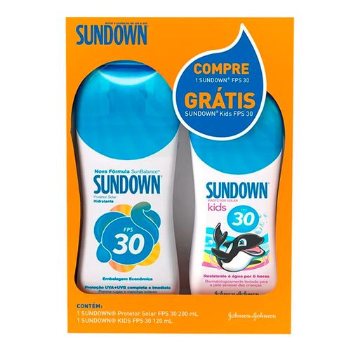 Kit Protetor Solar Sundown FPS30 200ml Grátis Protetor Solar Sundown Kids 120ml Kit Protetor Solar Sundown FPS30 200ml Grátis Protetor Solar Sundown Kids 120ml