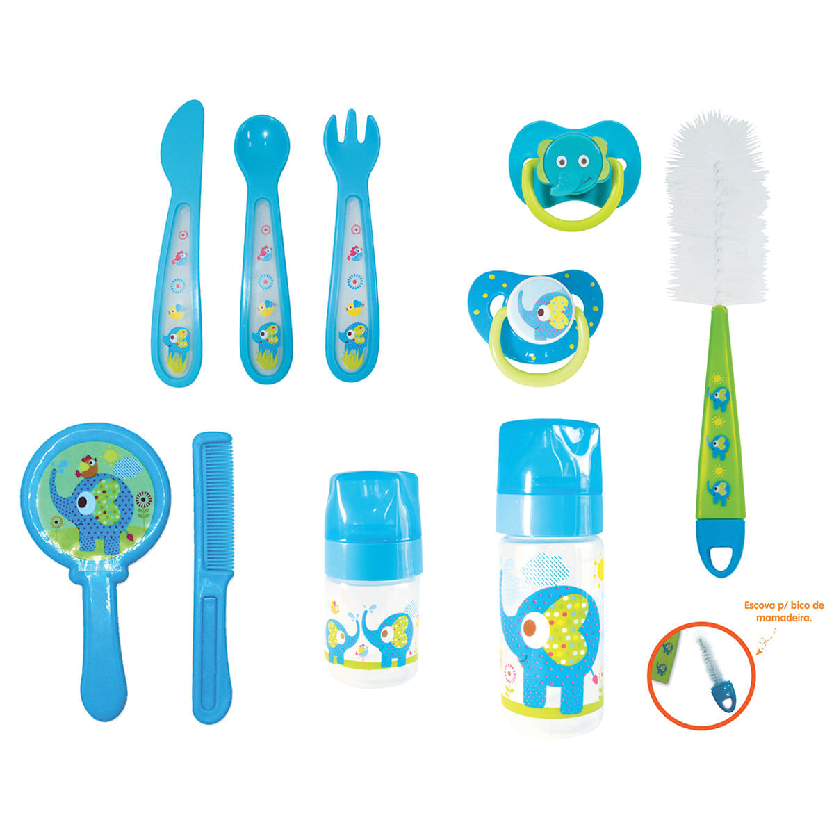 Kit Enxoval com Mamadeira Chupeta e Escovas Azul + kitstar 935190245