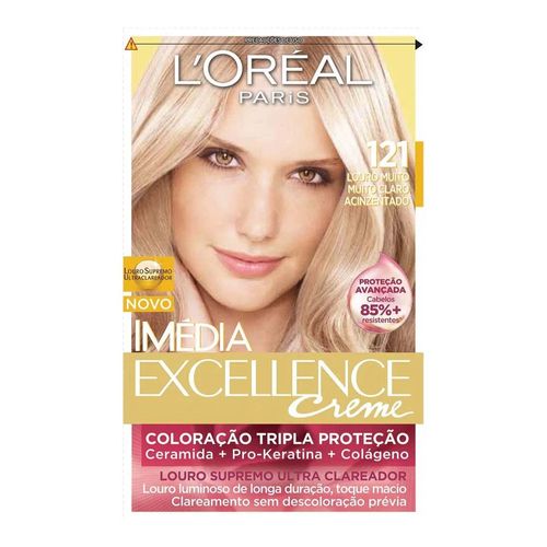 Tintura Imédia Excellence L'Oréal Creme 121 Louro Muito Muito Claro Acinzentado Tintura Imédia Excellence L'Oréal Creme 121 Louro Muito Muito Claro Acinzentado
