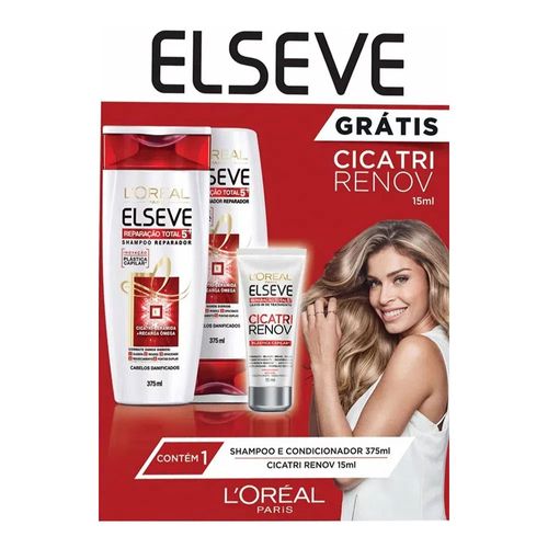 Kit Elseve Shampoo + Condicionador Reparação Total 5 + Cicatri Renov 15ml Kit Elseve Shampoo + Condicionador Reparação Total 5 + Cicatri Renov 15ml