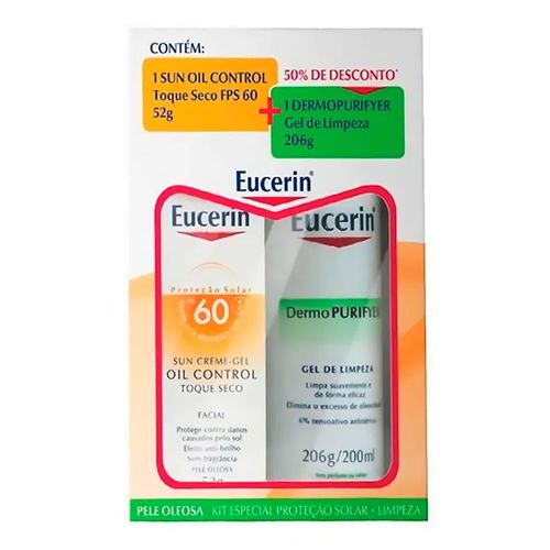 Kit Eucerin Protetor Solar Facil Toque Seco FPS 60 52g + Gel de Limpeza Dermopurifyer 206g Kit Eucerin Protetor Solar Facil Toque Seco FPS 60 52g + Gel de Limpeza Dermopurifyer 206g