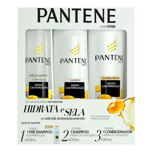 Kit Pantene Hidrata e Sela Pré Shampoo 400ml + Shampoo 400ml + Condicionador 400ml Kit Pantene Hidrata e Sela Pré Shampoo 400ml + Shampoo 400ml + Condicionador 400ml