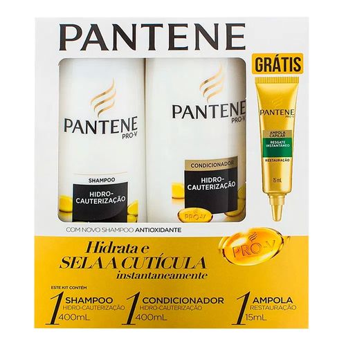 Kit Pantene Hidro-Cauterização Shampoo 400ml + Condicionador 200ml + Ampola Restauração 15ml