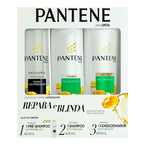 Kit Pantene Restauração Pré Shampoo 400ml + Shampoo 400ml + Condicionador 400ml Kit Pantene Restauração Pré Shampoo 400ml + Shampoo 400ml + Condicionador 400ml