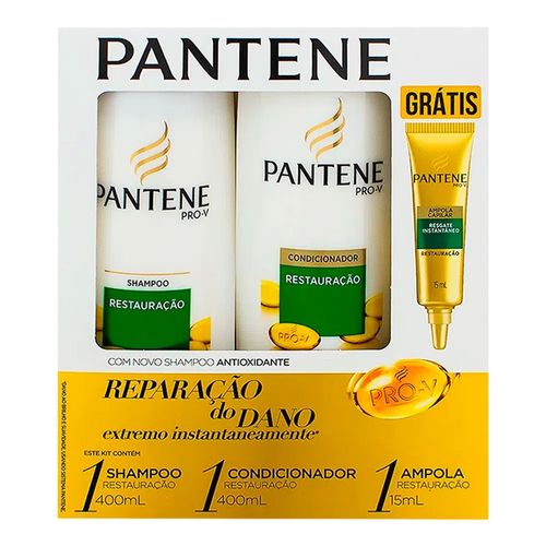 Kit Pantene Restauração Shampoo 400ml + Condicionador 200ml + Ampola de Tratamento 15ml Kit Pantene Restauração Shampoo 400ml + Condicionador 200ml + Ampola de Tratamento 15ml