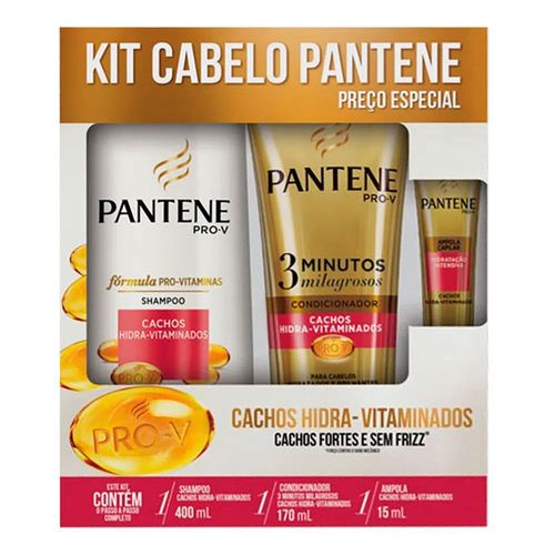 Kit Pantene Shampoo Cachos Hidra-Vitaminados + Condicionador 3 Minutos Milagrosos 170ml + Ampola 15ml Kit Pantene Shampoo Cachos Hidra-Vitaminados + Condicionador 3 Minutos Milagrosos 170ml + Ampola 15ml