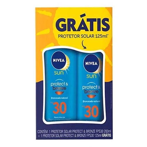 Kit Protetor Solar Nivea Protect & Bronze FPS 30 200ml + 125ml Kit Protetor Solar Nivea Protect & Bronze FPS 30 200ml + 125ml