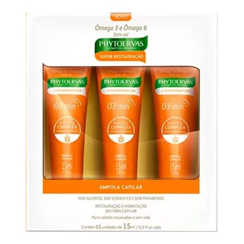 Kit Ampola Phytoervas Super Restauração 15ml 3 Unidades Kit Ampola Phytoervas Super Restauração 15ml 3 Unidades
