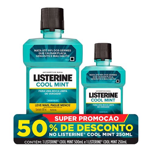 Kit Antisséptico Bucal Listerine Cool Mint 500ml + 250ml Kit Antisséptico Bucal Listerine Cool Mint 500ml + 250ml