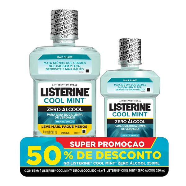 Kit Antisséptico Bucal Listerine Cool Mint Zero Álcool 500ml + 250ml