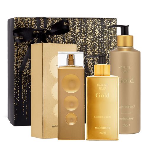 Kit Make me Fever Gold com Fragrância, Sabonete Líquido, Hidratante e Caixa Preta Kit Make me Fever Gold com Fragrância, Sabonete Líquido, Hidratante e Caixa Preta