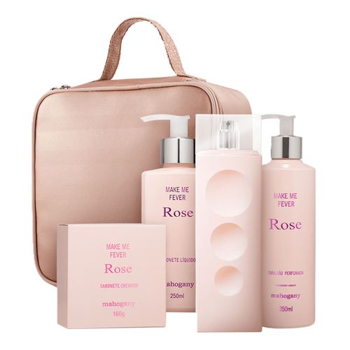 Kit Make me Fever Rose com Fragrância, Sabonete Líquido, Hidratante, Sabonete em Barra e Nécessaire Kit Make me Fever Rose com Fragrância, Sabonete Líquido, Hidratante, Sabonete em Barra e Nécessaire