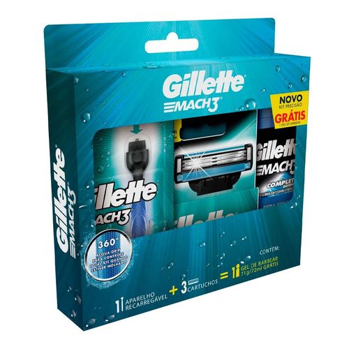 Kit Gillette Mach3 Regular Aqua-Grip + 2 Cargas + Gel de Barbear Complete Defense 72 ml Kit Gillette Mach3 Regular Aqua-Grip + 2 Cargas + Gel de Barbear Complete Defense 72 ml