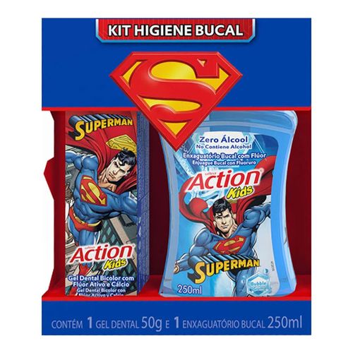 Kit Higiene Bucal Ultra Action Kids Super Man Gel Dental 50g + Enxaguatório Bucal 250ml Kit Higiene Bucal Ultra Action Kids Super Man Gel Dental 50g + Enxaguatório Bucal 250ml