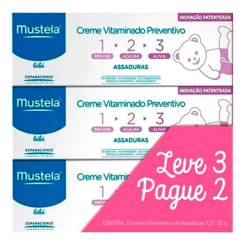 Kit Mustela Creme Vitaminado Contra Assaduras 123 55g 3 Unidades Kit Mustela Creme Vitaminado Contra Assaduras 123 55g 3 Unidades