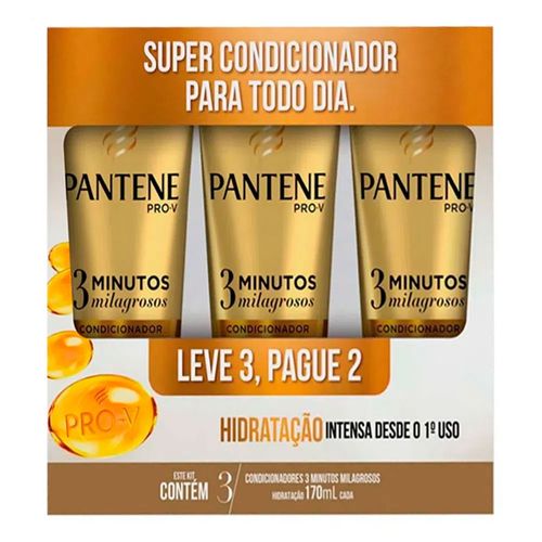 Kit Pantene 3 Minutos Milagrosos Hidratação Condicionador 170ml 3 Unidades Kit Pantene 3 Minutos Milagrosos Hidratação Condicionador 170ml 3 Unidades