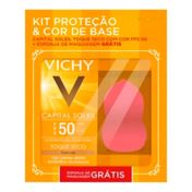 Kit Protetor Solar Facial Vichy Capitail Soleil Toque Seco FPS50 50g + Esponja