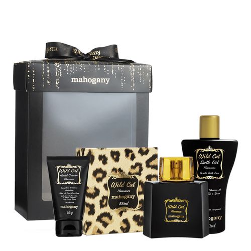 Kit Wild Cat com Fragrância, Creme para as Mãos, Óleo para Banho e Caixa Preta Kit Wild Cat com Fragrância, Creme para as Mãos, Óleo para Banho e Caixa Preta