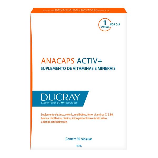 Suplemento Vitamínico Ducray Anacaps Activ+ Fortalecimento do Cabelo e Unha 30 Cápsulas