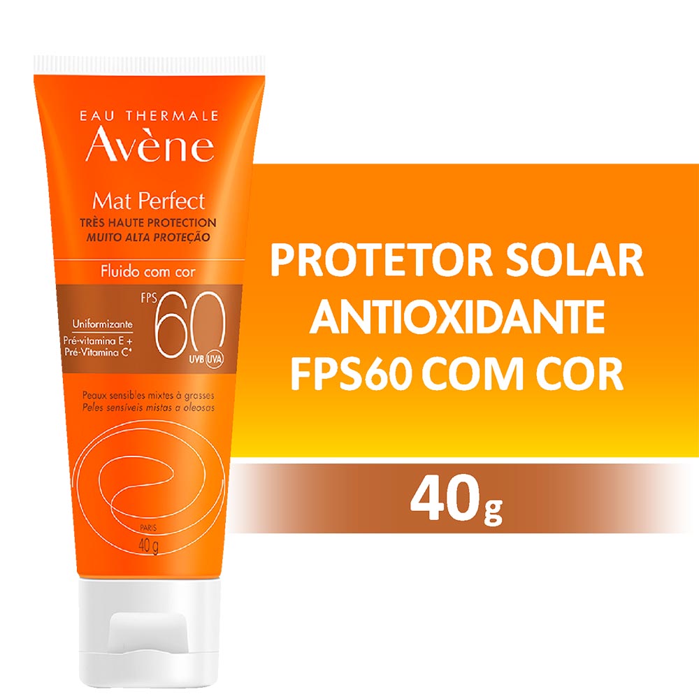 Protetor Solar Facial Avène FPS 60 Mat Perfect com Cor 40g Fluido