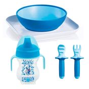 Kit 2 talheres Dipper Set Boys (6m+) + Baby's Bowl & Plate Boys (6m+) + Copo de treinamento Learn to Drink (190ml) Boys (6m+) - MAM