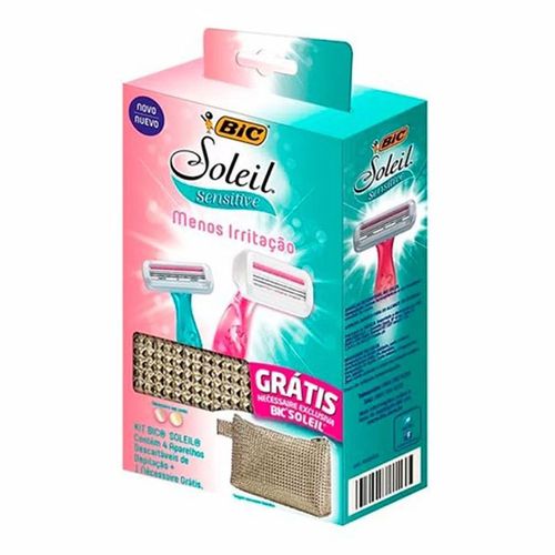Kit Aparelho Depilatório Bic Soleil Sensitive 4 Unidades Grátis Necessaire Metálica Kit Aparelho Depilatório Bic Soleil Sensitive 4 Unidades Grátis Necessaire Metálica